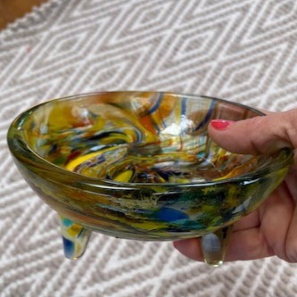 Beautiful! Art Glass Footed Bowl - Multicolor Fused Glass (NOWT) - Picture 4 of 12